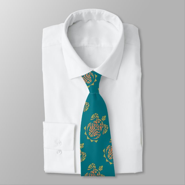 Mango and Lime Polynesian Turtle Tie (Tied)