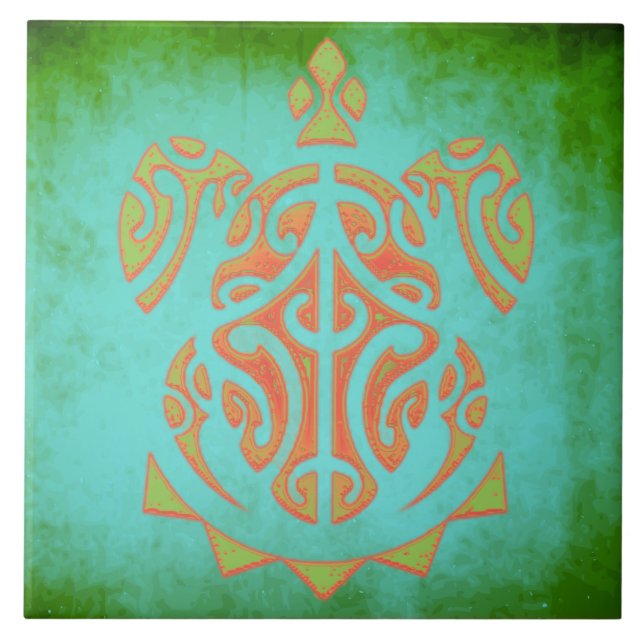 Mango and Lime Polynesian Turtle Tile (Front)