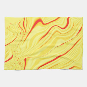 Mango cream, with curved red or coral stroke tea towel