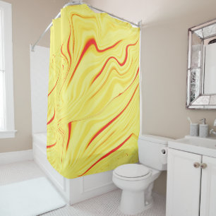 Mango cream with red or coral curved stroke shower curtain