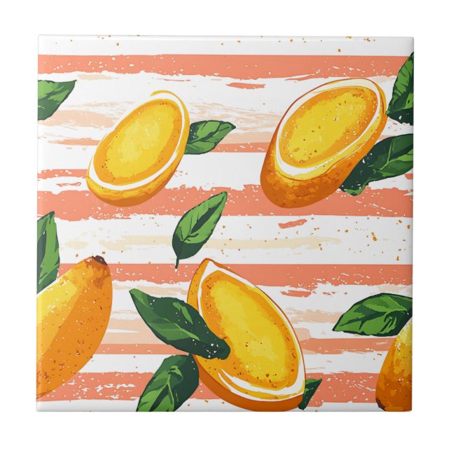 Mango Fruit Pattern with Green Leaves Ceramic Tile (Front)