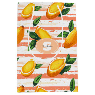 Mango Fruit Pattern with Green Leaves Medium Gift Bag