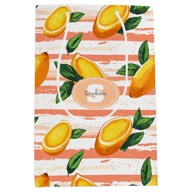 Mango Fruit Pattern with Green Leaves Medium Gift Bag (Front)