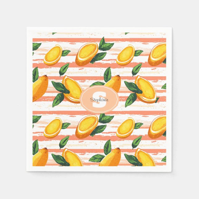 Mango Fruit Pattern with Green Leaves Napkin (Front)
