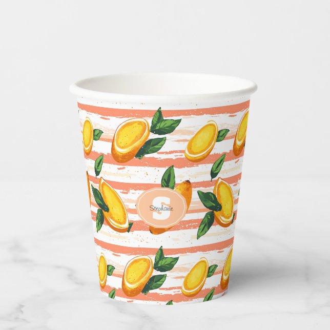 Mango Fruit Pattern with Green Leaves Paper Cups (Front)