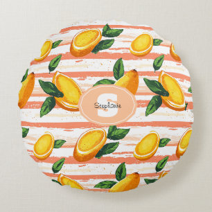 Mango Fruit Pattern with Green Leaves Round Cushion