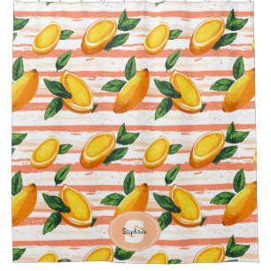 Mango Fruit Pattern with Green Leaves Shower Curtain