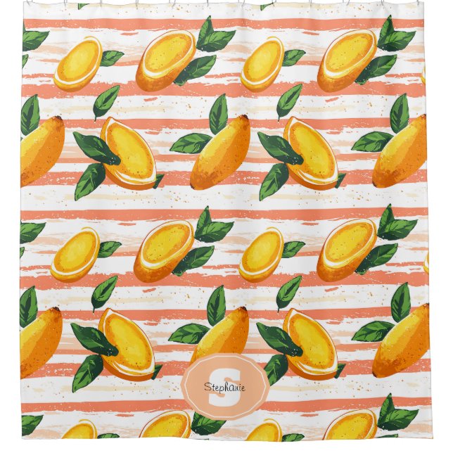 Mango Fruit Pattern with Green Leaves Shower Curtain (Front)