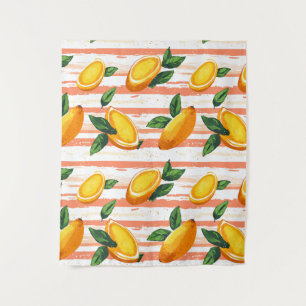 Mango Fruit Pattern with Green Leaves Tapestry