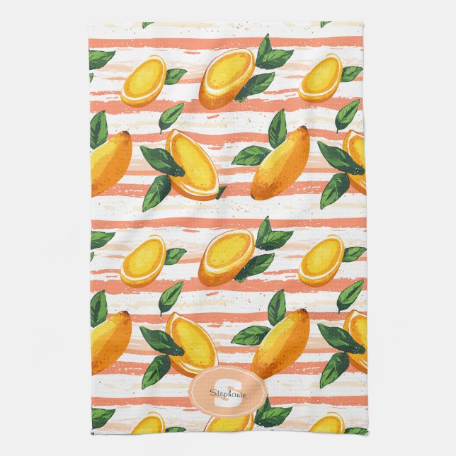 Mango Fruit Pattern with Green Leaves Tea Towel (Vertical)