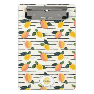 Mango Fruit Print Coral Yellow on Striped Ivory Mini Clipboard
