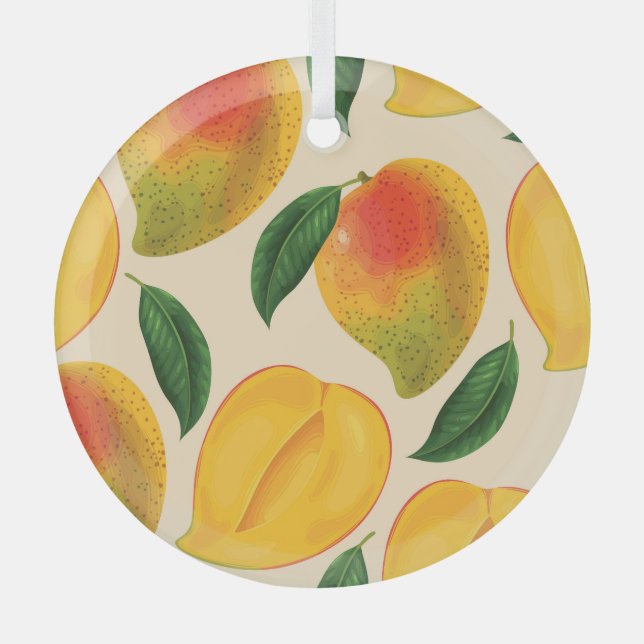 Mango Fruit Seamless Pattern Glass Tree Decoration (Front)