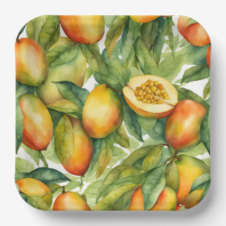 Mango Fruits and Leaves Paper Plate
