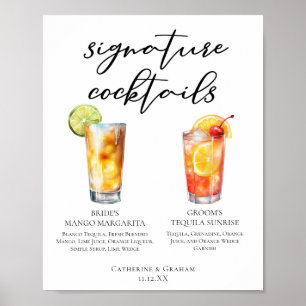 Mango Margarita Tequila Sunrise Cocktails Menu Poster