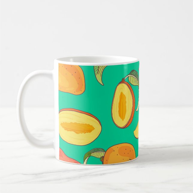 Mango Medley: Tropical Fruit Pattern Coffee Mug (Left)
