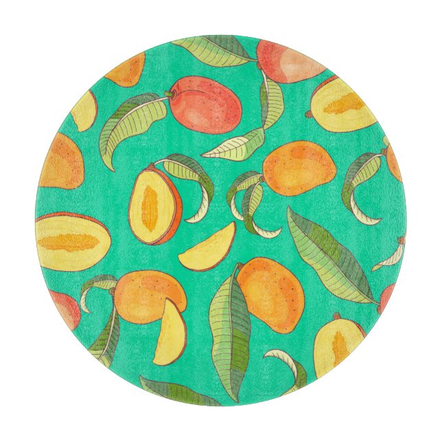 Mango Medley: Tropical Fruit Pattern Cutting Board (Front)