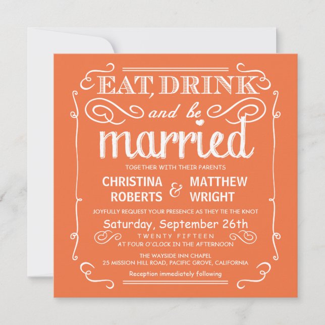 Mango Orange Eat Drink be Married Wedding Invites (Front)