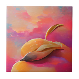 Mango peach peel abstract digital art ceramic tile