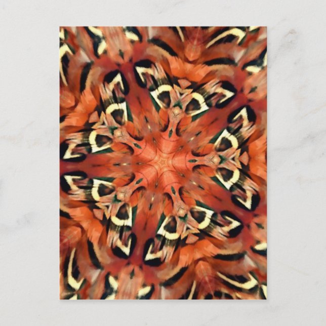 Mango Pheasant Feather Kaleidoscope  Mandala Postcard (Front)