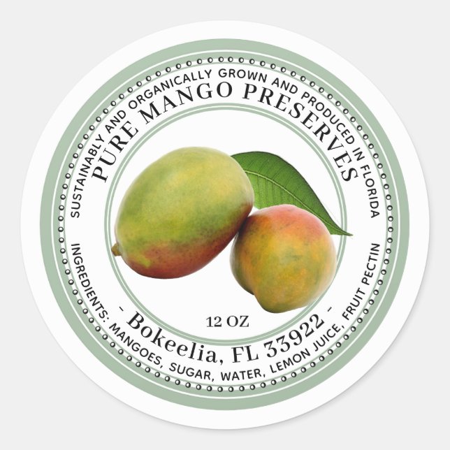 Mango Preserves Jelly Label Organic Sustainable    (Front)