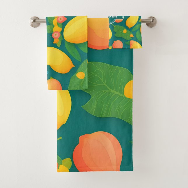 Mango Rainbow Colourful Personalised Pattern Bath Towel Set (Insitu)