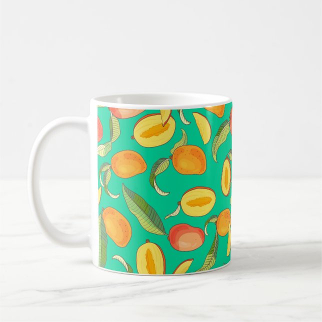 Mango. Seamless pattern with yellow and red tropic Coffee Mug (Left)