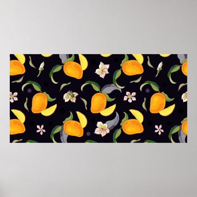 Mango. Seamless pattern with yellow and red tropic Poster (Front)