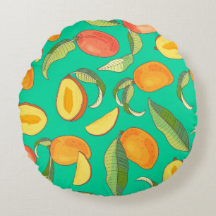 Mango. Seamless pattern with yellow and red tropic Round Cushion