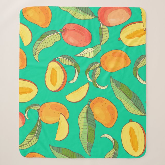 Mango. Seamless pattern with yellow and red tropic Sherpa Blanket (Front)