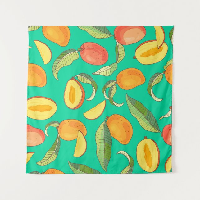 Mango. Seamless pattern with yellow and red tropic Tapestry (Front)