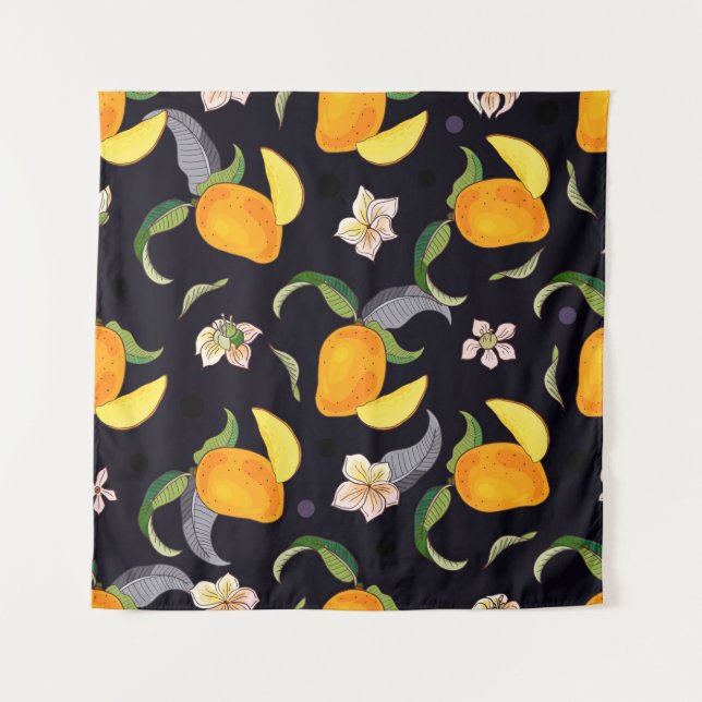 Mango. Seamless pattern with yellow and red tropic Tapestry (Front)