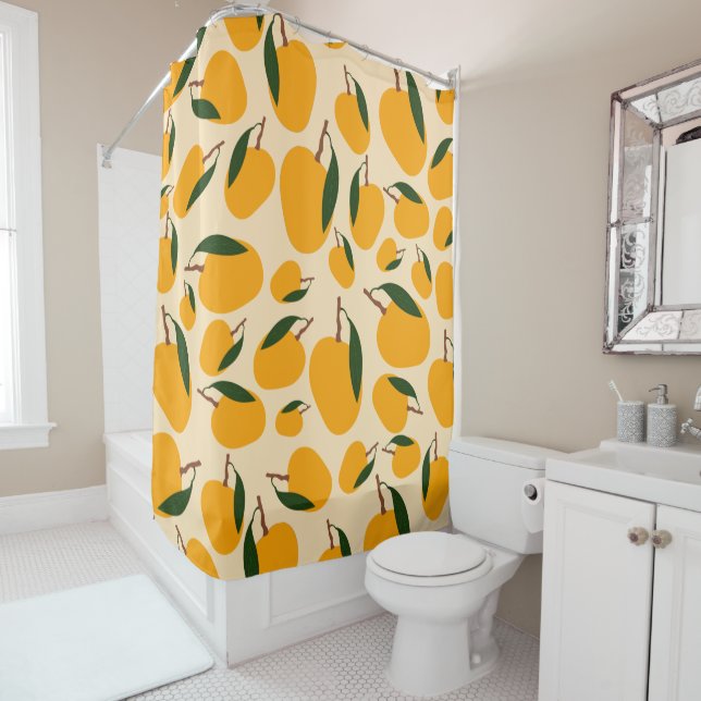 Mango Summer Fruit Pattern Shower Curtain (In Situ)