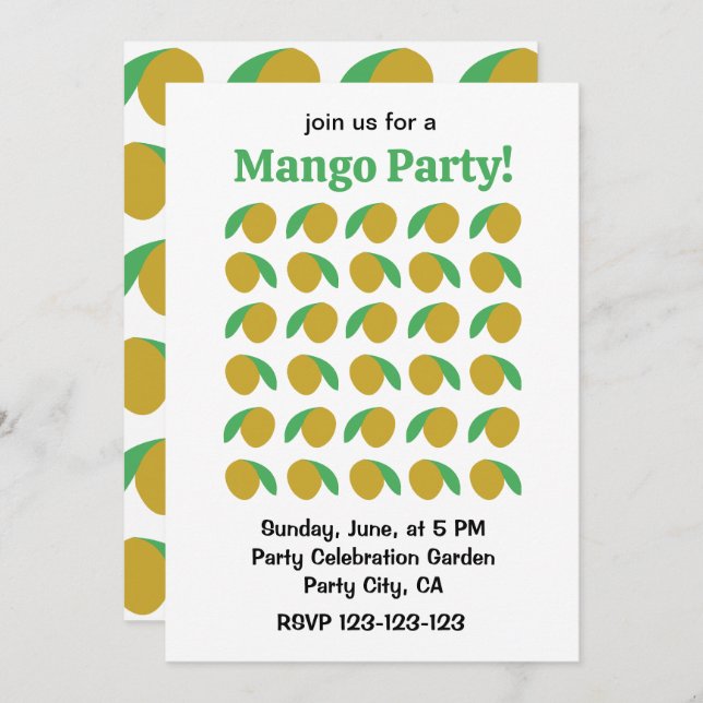 Mango Tropical Fruit Summer Party Invitation (Front/Back)