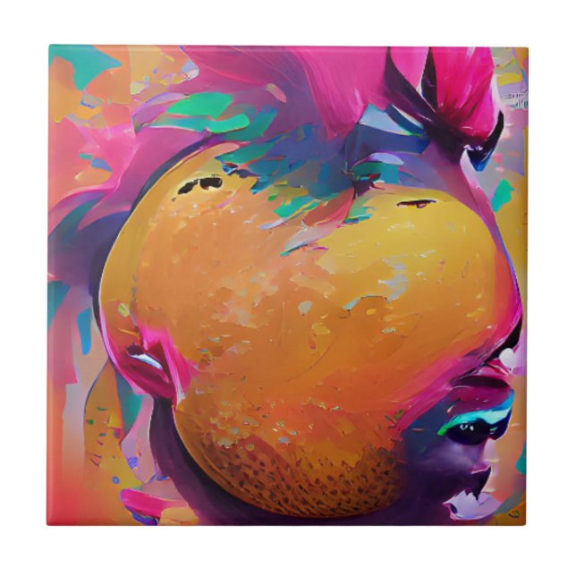 Mango vibrant colourful abstract graphic art  ceramic tile (Front)
