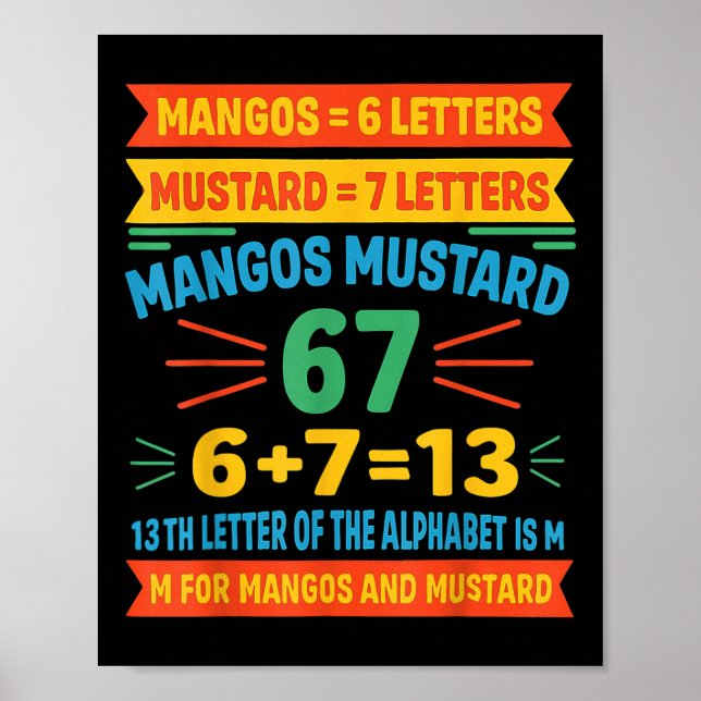 Mangos Mustard 67 Tee Funny Alphabet Code M Meme F Poster (Front)
