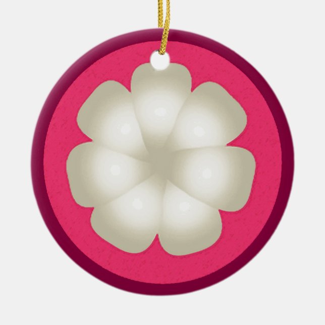 Mangosteen Stylised Exotic Fruit Slice Ceramic Ornament (Front)