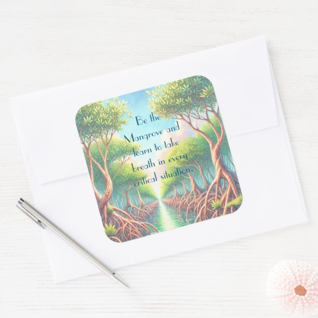 Mangrove & Quote Card Square Sticker (Envelope)