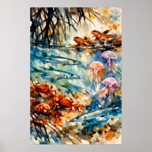 Mangrove Wildlife Watercolor Art Poster