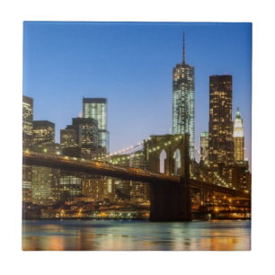 Manhattan and Brooklyn Bridge at dusk Ceramic Tile