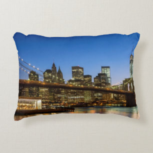 Manhattan and Brooklyn Bridge at dusk Decorative Cushion