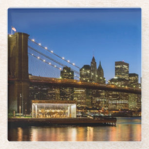 Manhattan and Brooklyn Bridge at dusk Glass Coaster