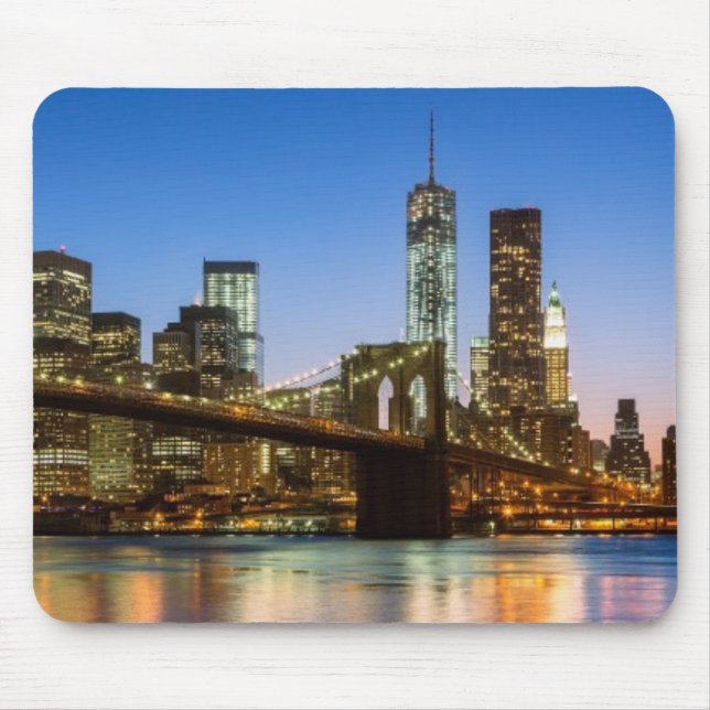 Manhattan and Brooklyn Bridge at dusk Mouse Pad (Front)
