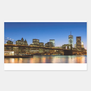 Manhattan and Brooklyn Bridge at dusk Rectangular Sticker
