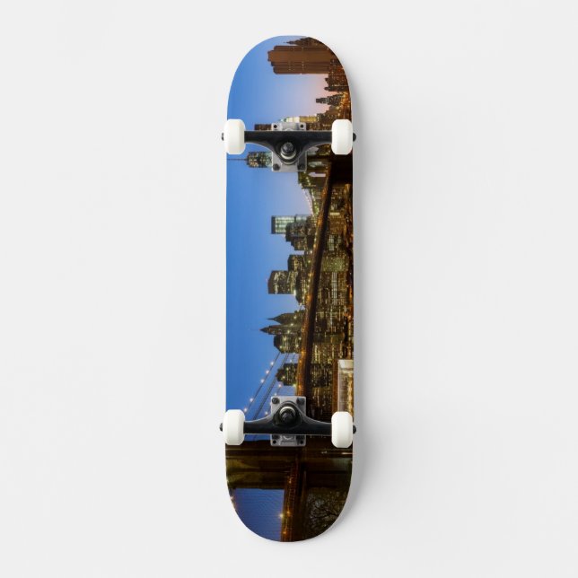 Manhattan and Brooklyn Bridge at dusk Skateboard (Front)