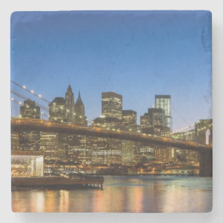 Manhattan and Brooklyn Bridge at dusk Stone Coaster