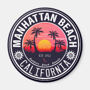 Manhattan Beach Ca Retro Sunset Palm Trees 60s Magnet