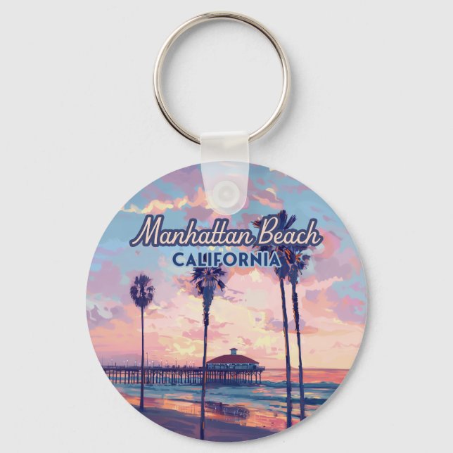 Manhattan Beach California Los Angeles Retro Key Ring (Front)