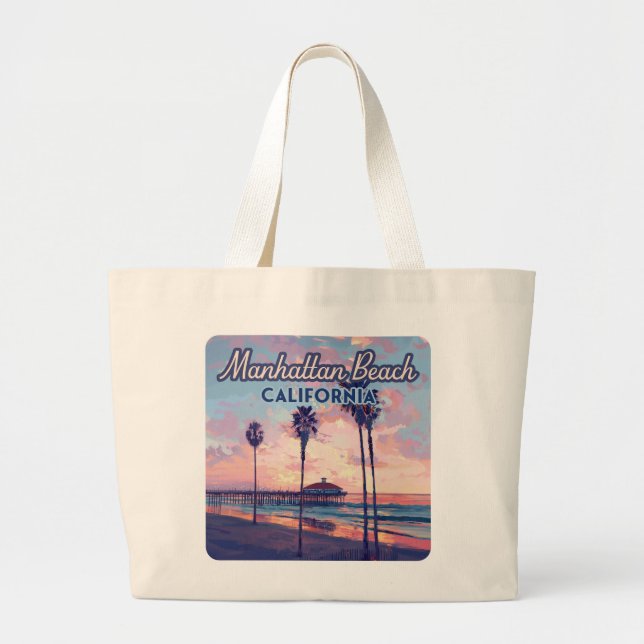 Manhattan Beach California Los Angeles Retro Large Tote Bag (Front)