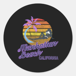 Manhattan Beach La California Retro Surf Backpacki Classic Round Sticker