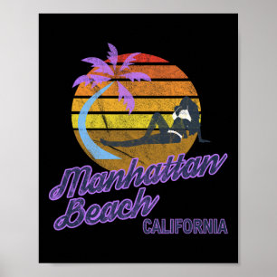 Manhattan Beach La California Retro Surf Backpacki Poster
